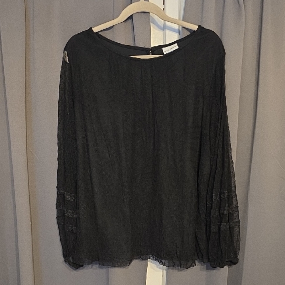 Ava & Viv Women's Blouse Black Balloon Long Sleeve Boxy Mesh Overlay Sz 2X EUC